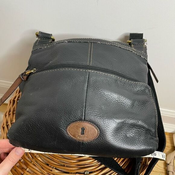 Fossil Morgan Traveler Black Soft Pebble Leather Organizer Crossbody Bag Brown - Picture 4 of 10